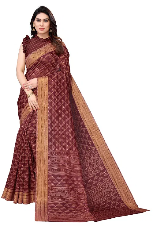 Zari Patta Gold 3  Regular Wear Handloom Wholesale Printed Saree Catalog
